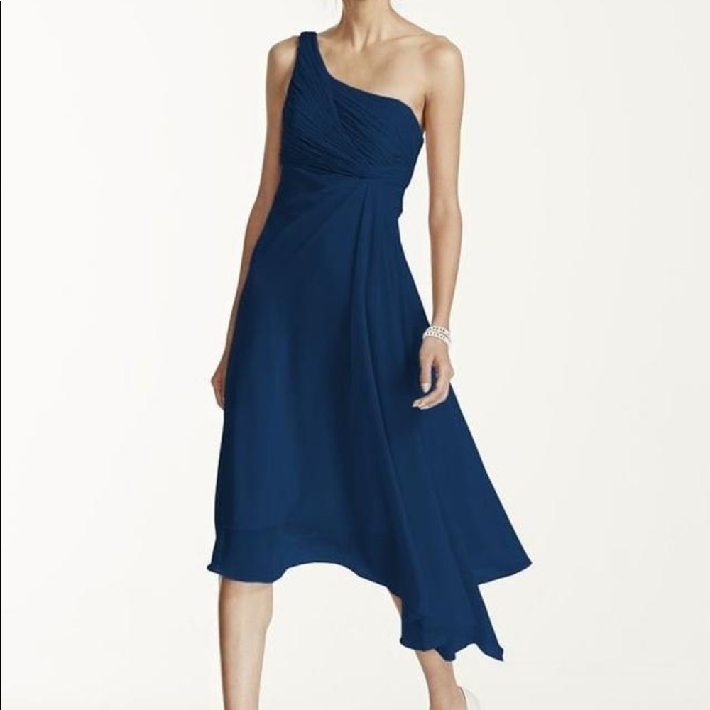 David’s Bridal one shoulder chiffon dress